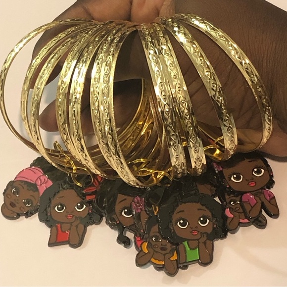 Hand Crafted Jewelry - Kids Melanin Charm Bangles